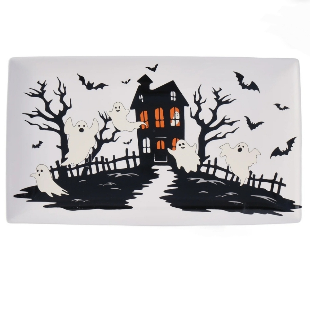 Halloween Haunted House Ceramic Serving Tray